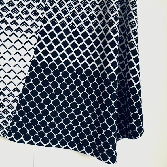 Cleo Asymmetrical B&W Geometric Patchwork Draped Neck Top - Picture 8 of 16